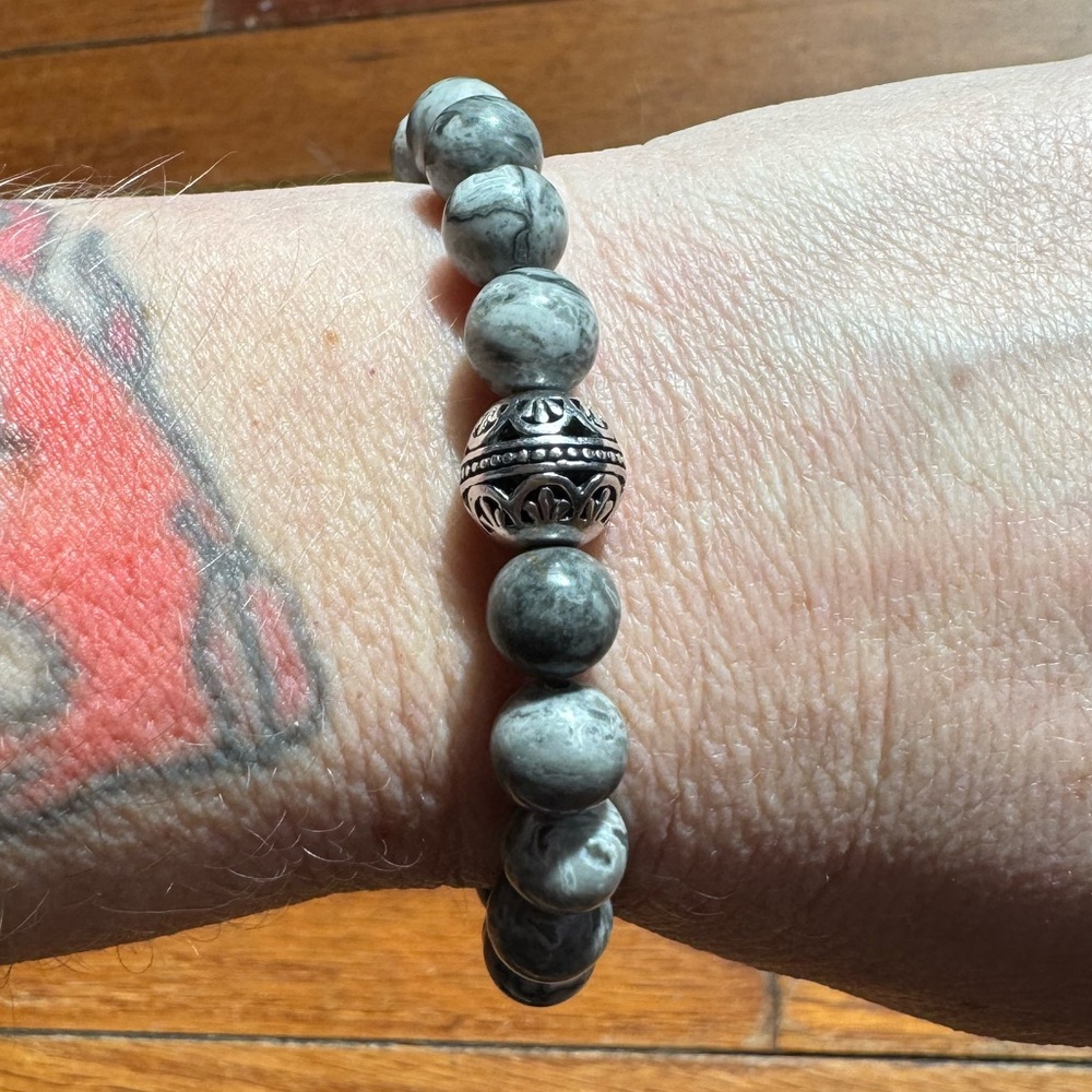 Grey Picasso Jasper Crystal Gemstone Stretch Bracelet *Calming & Grounding *